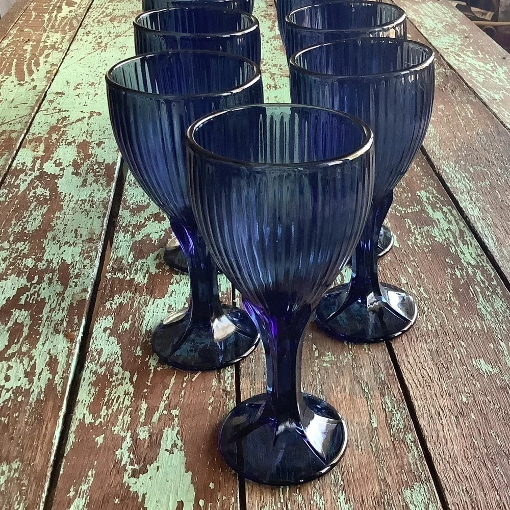 Vintage Blue Goblets Glasses Wedding Garden Party Kitchen